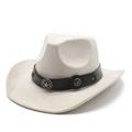 Detail of western cowboy hat with brown leather band and metallic star buckle accents - M(56-59CM) / Off White