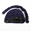 Navy blue turban cap with black satin lining and long braided strap for hair care - One Size / Cap and Headband / Navy Blue