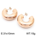 Thick C-shape hoop earrings in rose gold finish with 31x10mm minimalist design - Rose Gold Tone Polished