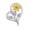 Collana a cuore in argento S925 con ciondolo girasole dorato e gemma arancione brillante - Solo ciondolo / Argento 925