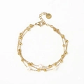 Bracciale a tre strati in acciaio inossidabile dorato con eleganti perle bianche da donna - Oro + Perla d'acqua dolce