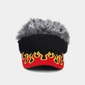 Ricamo dettagliato del motivo a fiamma gialla sulla visiera rossa del cappellino - Regolabile / Nero + Parrucca Grigia