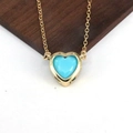 Collar retro dorado con colgante de corazón turquesa y cadena de onda de agua - Azul Cielo