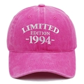 Close-up of rose pink washed cotton baseball cap with white 1994 limited edition embroidery - Adjustable / Rose Red