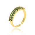 Exquisite 18K gold plated ring with double rows of green zircon in adjustable open design - Adjustable Open / Double Row Green Gem Style (J-1427)