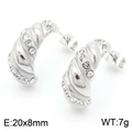 Zilveren spiraal oorbellen met glanzende diamanten, maat 20x8mm en gewicht 7g - Croissant-stijl (KE112301-KFC) / Staalkleur