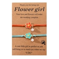 Floral woven bridesmaid bracelets with enamel flowers and pearls on greeting card - Flower Bracelet / Orange and Blue Cord