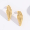 Elegant gold leaf-shaped stud earrings with intricate metallic vein texture in pairs - Golden Leaf EI10-1
