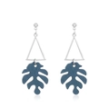 Pendientes largos de hoja de arce en acrílico azul oscuro con marco triangular plateado - Estilo Triángulo Plateado Hoja Azul (022)