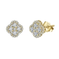 Elegant gold S925 sterling silver four-leaf clover stud earrings with pavé white zircons - Lze57-14k