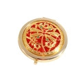 Golden vintage foldable makeup mirror with red dragonfly enamel and colorful crystals - Dragonfly Pattern - Gold