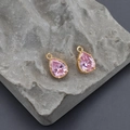Pair of 18k gold-plated geometric water drop pendants with pink faceted glass gemstones - Gold Base Pink