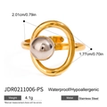 Detaillierte Größenmessung des zweifarbigen Edelstahlrings mit Gold- und Silberperlen - Gold Silber Zweifarbig Geometrische Kugel Offener Stil (JDR0211006-PS)