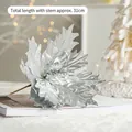 Sparkling silver artificial Christmas flower with glitter and 31cm long stem for decor - Silver Christmas Flower