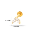 Golden flower labret stud with marquise cubic zirconia stones and 16G threaded post - Twin Leaf Sprout (0159-7#) / Gold Yellow