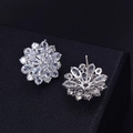 Elegant silver flower stud earrings featuring marquise and round cut cubic zirconia stones - A Pair Of Platinum-gold Led-131
