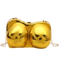 Artistic gold-tone anatomical chest-shaped evening clutch bag with detachable chain strap - Gold