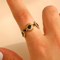 Detail of bohemian sunburst ring with 18K gold plating and black enamel inlay - 18k Gold Plated (A-262)