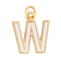 Golden metal letter W pendant with white enamel finish and small connecting ring - White - Letter W