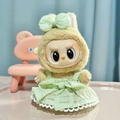 Labubu plush doll in a light green checkered dress with matching bow accessory - Green Candy-colored Pendant Dress / First And Second Generation Keychains Are Compatible With La Cloth Dolls. Dolls Not Included.