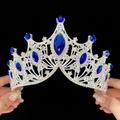 Baroque silver crown for brides featuring elegant blue teardrop gemstones and crystals - Standard Size / Silver/Blue Zirconia
