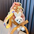 Süßer Hasen-Schlüsselanhänger aus Kunstharz mit Schleife, modischer Taschenanhänger Geschenk. - Weiß