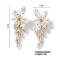 Detailed size view of flower drop earrings with marquise cubic zirconia 3.7x1.5cm - Flower Tassel Style (KSE00350GDWH) / Gold