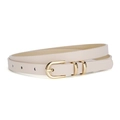 Cintura sottile beige da donna in similpelle con fibbia dorata su sfondo bianco puro - Lunghezza 106 Larghezza 1.4 / Beige