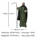 Detail showing a 160cm Halloween standing grim reaper with size and weight dimensions - Standing Large Ghost With Scythe