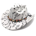 White western cowboy hat with flying bird print and colorful wooden beads trim - M(56-58cm) / Fedora Top White