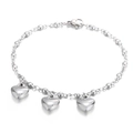 Minimalist silver bead bracelet with three polished heart charms and lobster clasp - Silver Heart Charm Ball Chain Bracelet (KB167182-Z)