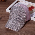 Pink breathable mesh baseball cap adorned with sparkling silver rhinestones for women - Pink Mesh Silver Rhinestones