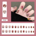 Detail of pink gradient press-on nails with glitter and 3D iridescent square rhinestones - Z342 Flash Square Diamond (Glue Style)