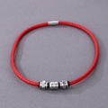 Men's red braided leather bracelet with silver magnetic clasp and metallic bead charms - Type B Red Necklace