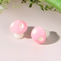 Cute pink resin mushroom stud earrings with white polka dots for DIY jewelry - Light Pink