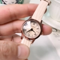Women's DOUKOU quartz watch with rose gold case and light pink leather strap - Apricot