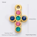 Detail of 18k gold plated stainless steel cross pendant with colorful zircon stones - Stainless Steel Cross Pendant