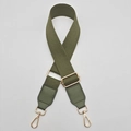 Close-up of army green adjustable nylon strap with gold metal hooks for handbags - Army Green / Silver