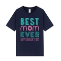 Dark blue Mother's Day t-shirt featuring Best Mom Ever print in a loose casual style - XS / BEST mom EVER Letter / Navy Blue