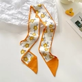 Floral twilly scarf with yellow flowers and bright orange trim for hair and bags - Orange Red Line Small Floral