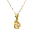 Bohemian 925 silver necklace featuring a gold teardrop pendant with yellow natural stone - Citrine, 14K Gold Plated, Approx. Weight 1.92g