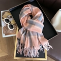 Classic pink and grey plaid cashmere-like warm scarf with tassel fringe for winter - Pink & Gray Plaid Type 3 (WT153-3)