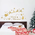 Pegatinas de pared navideñas de acrílico espejo dorado con Papá Noel, renos y letras festivas - Dorado
