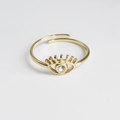 18K gold plated evil eye open ring featuring a sparkling central round cubic zirconia - Evil Eye Gold