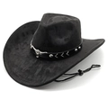 Black suede cowboy hat featuring a silver bull head emblem and adjustable chin strap - M(56-58cm) / Black
