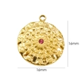 Detail view of 16mm gold hammered flower charm with red crystal and 14K plating - Purple Zirconia