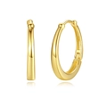 Polished S925 sterling silver gold plated oval hoop earrings on white background - Gold