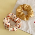 Elegant floral and solid yellow silk scrunchies set for women on aesthetic background - Set 3 Yellow Solid and Cream Floral Scrunchies Multipack