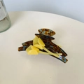 French calla lily hair claw clip in tortoiseshell blue with yellow flower accents - 11cm / Blue Floral Tortoiseshell