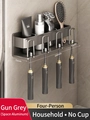 Gunmetal grey wall-mounted electric toothbrush holder with four slots and storage rack - Gun Grey Toothbrush Holder - 4 Slots